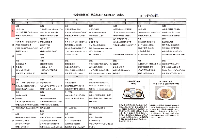 献立だより　2０２１年２月