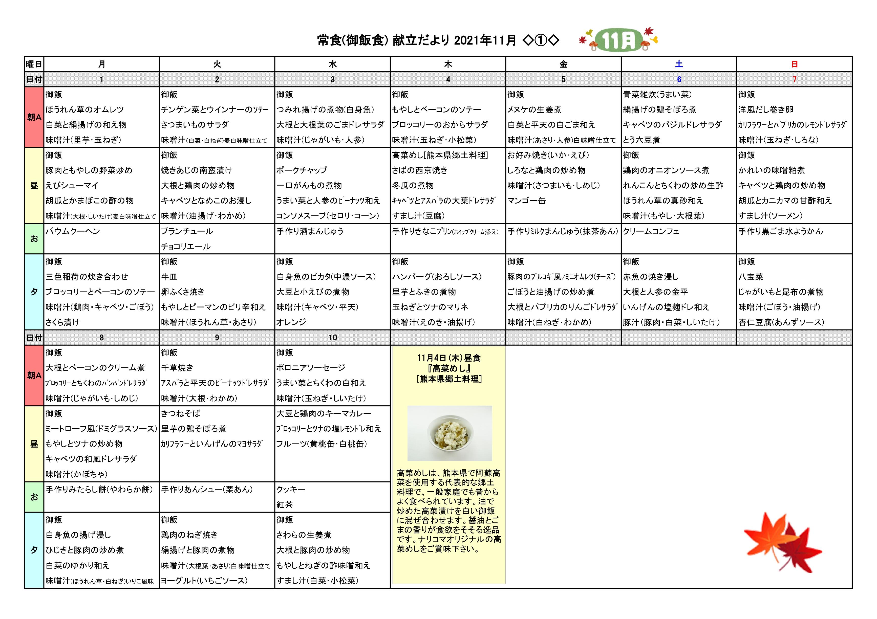 献立だより　２０２１年１１月
